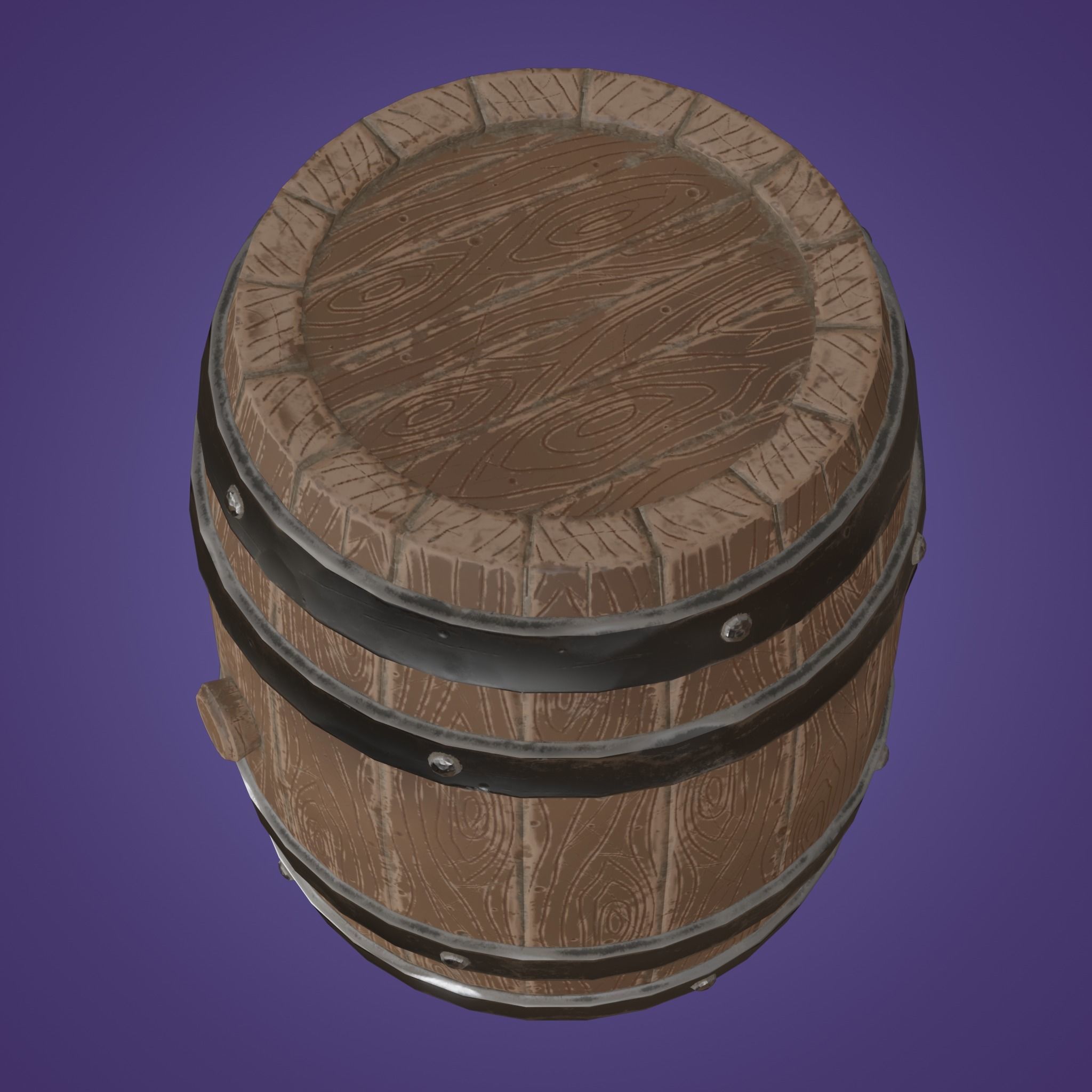 Stylized wooden Barrel with metal rings PBR low-poly game ready Low-poly 3D model_1