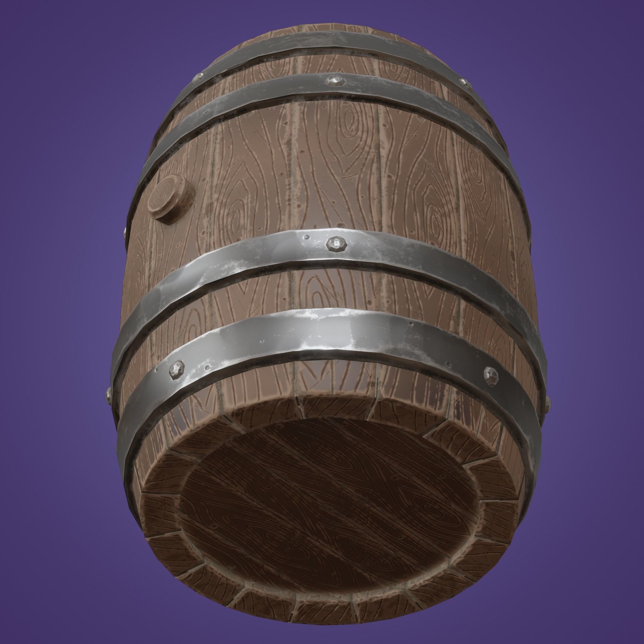 Stylized wooden Barrel with metal rings PBR low-poly game ready Low-poly 3D model_2