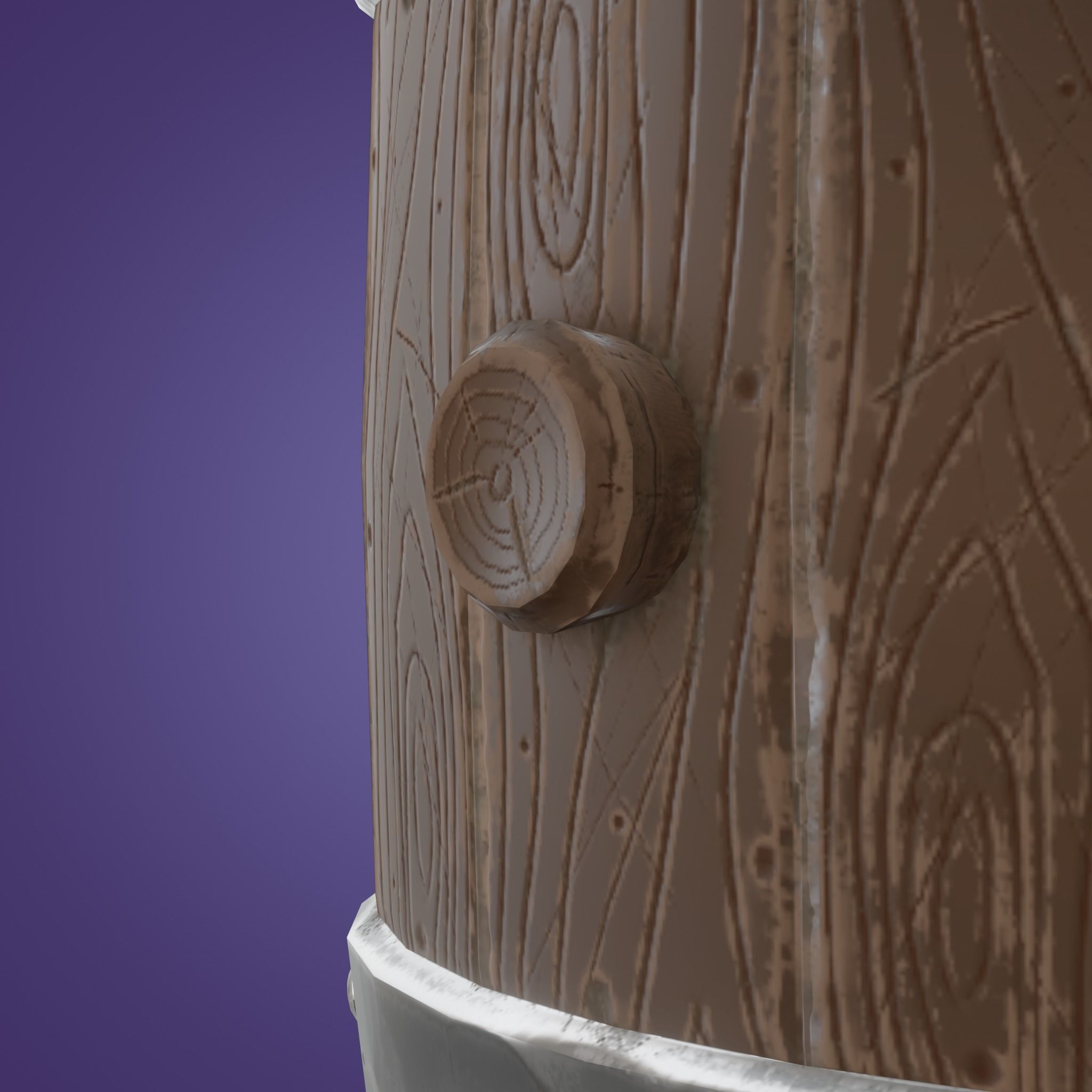 Stylized wooden Barrel with metal rings PBR low-poly game ready Low-poly 3D model_4