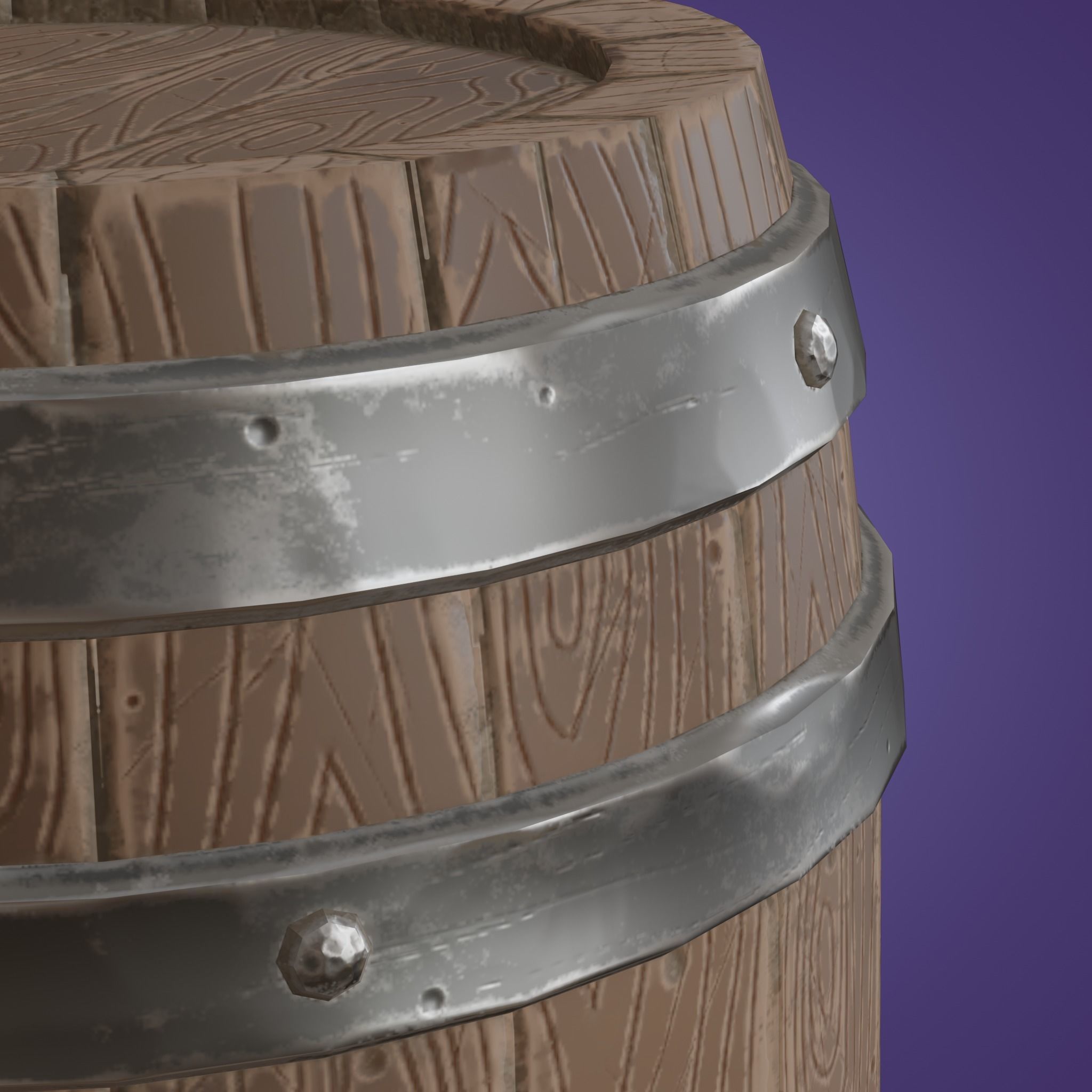 Stylized wooden Barrel with metal rings PBR low-poly game ready Low-poly 3D model_3