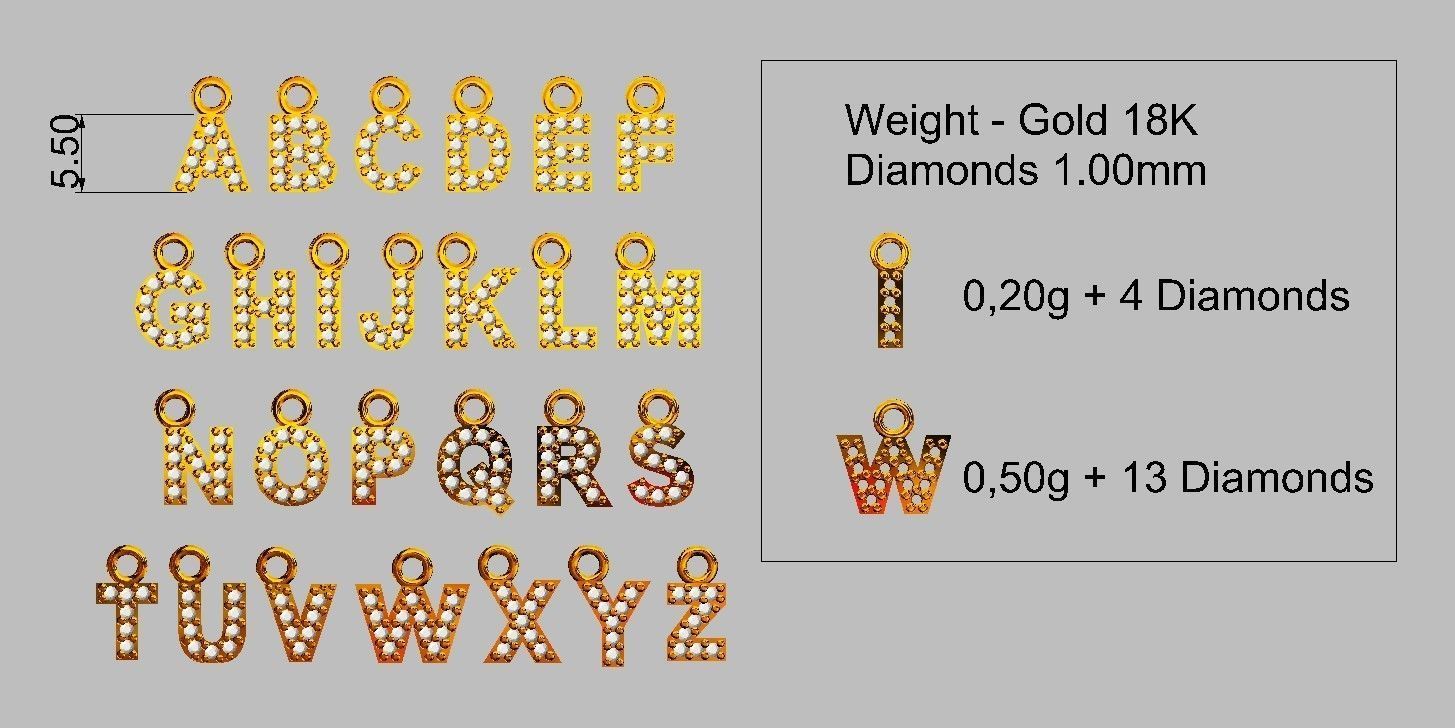 Diamond Alphabet Pendants - 5mm - Read Description 3D print model_5