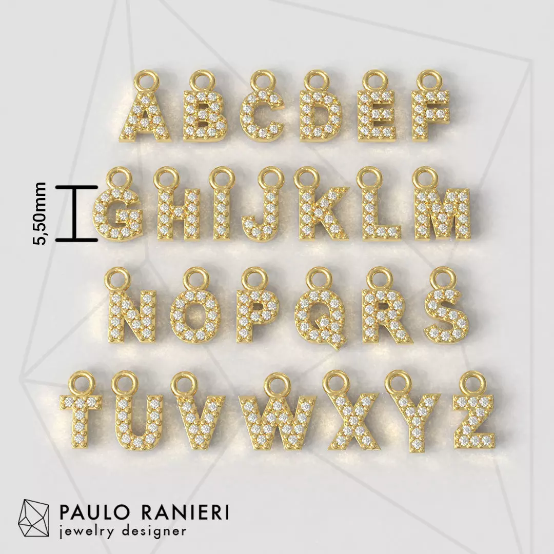 Diamond Alphabet Pendants - 5mm - Read Description 3D print model_0