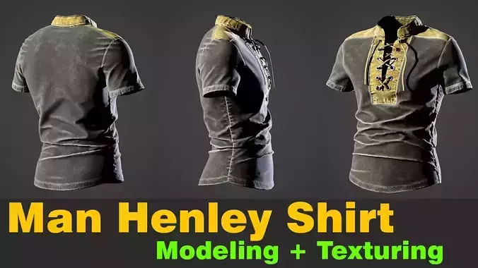 Man Henley Shirt Low-poly 3D model