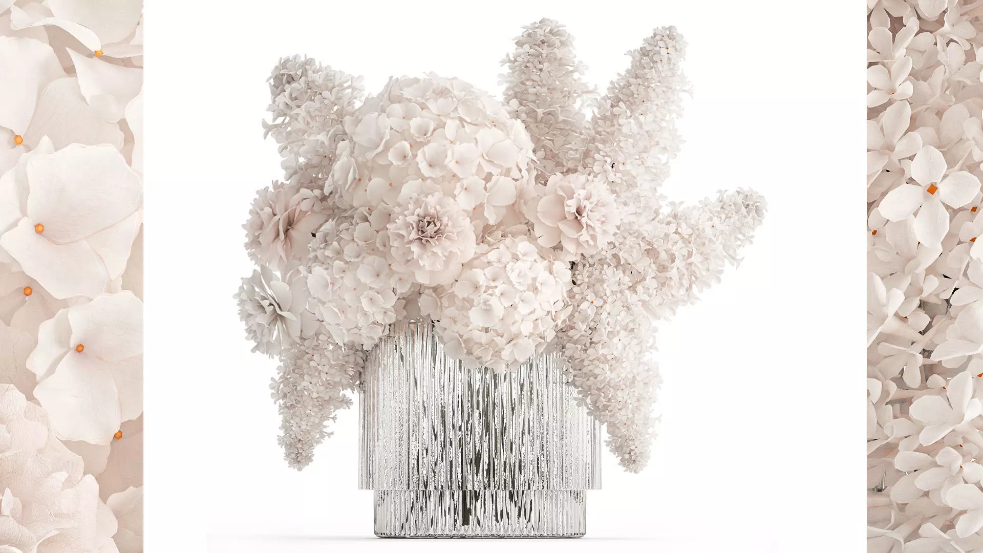 Bouquet of white flowers lilac peony hydrangea in vase 433 3D model