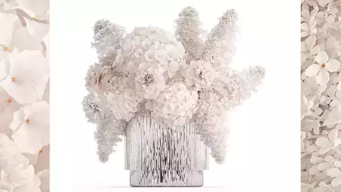 Bouquet of white flowers lilac peony hydrangea in vase 433
