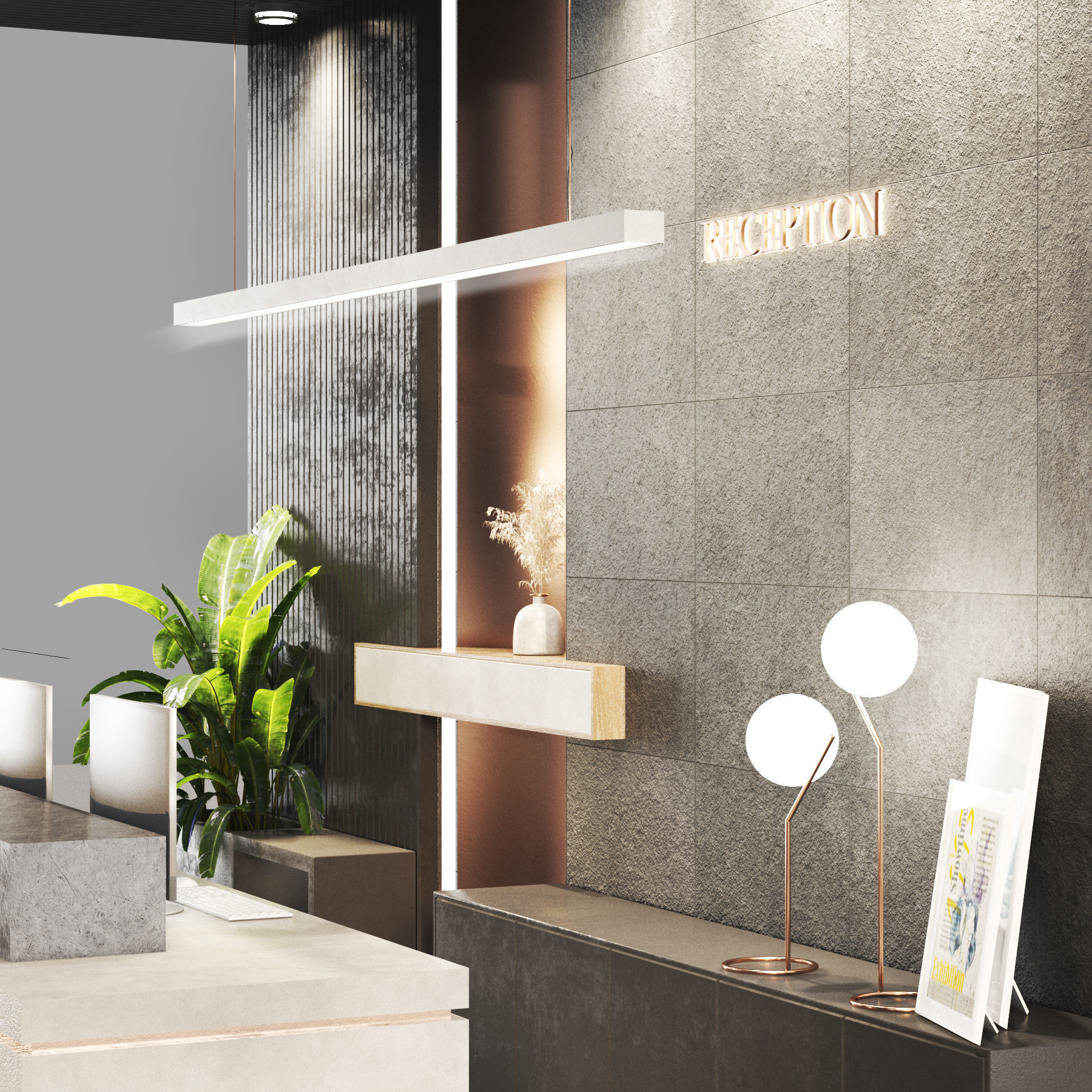 Reception-lobby dark theme2 Low-poly 3D model_3