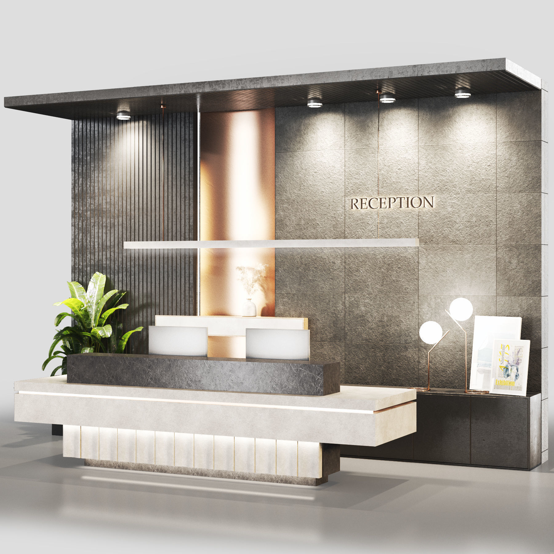 Reception-lobby dark theme2 Low-poly 3D model_2