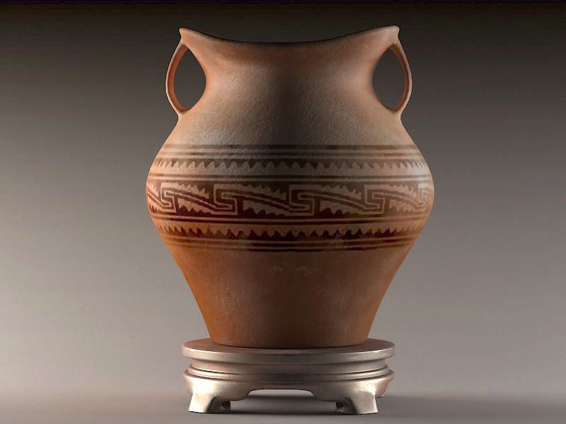 Clay pots varnishes Stone Age two-eared 3D model_3