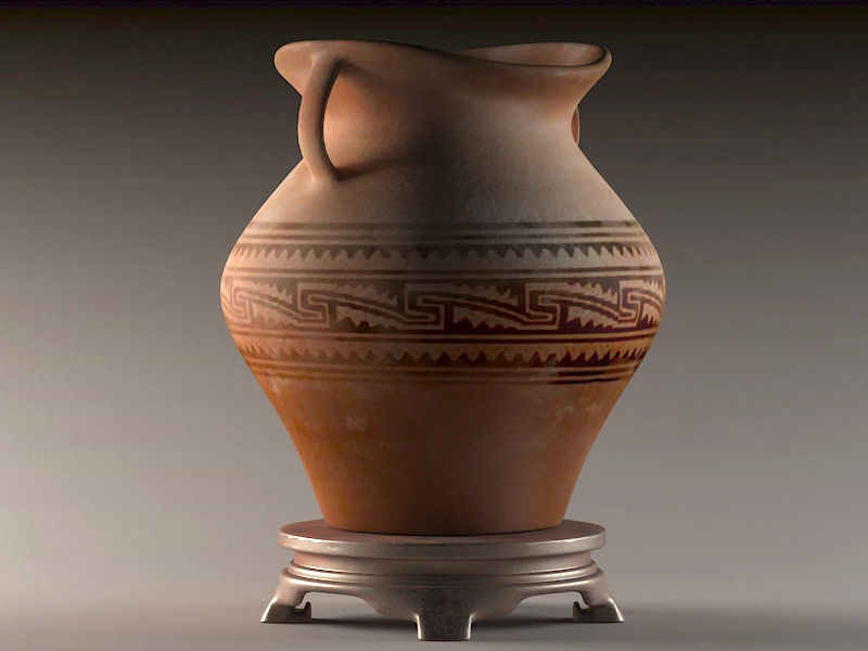 Clay pots varnishes Stone Age two-eared 3D model_2