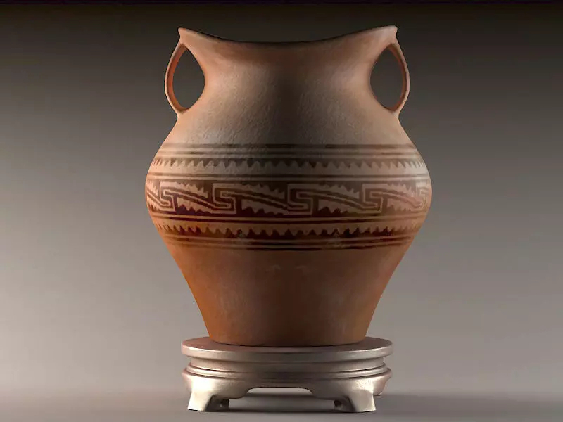 Clay pots varnishes Stone Age two-eared 3D model_0