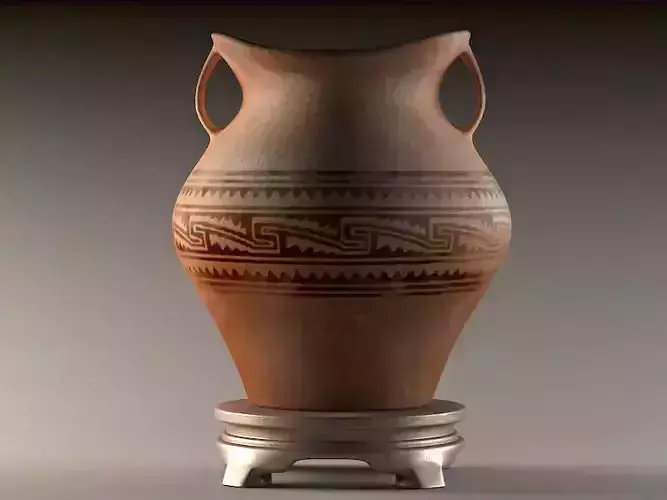 Clay pots varnishes Stone Age two-eared 3D model