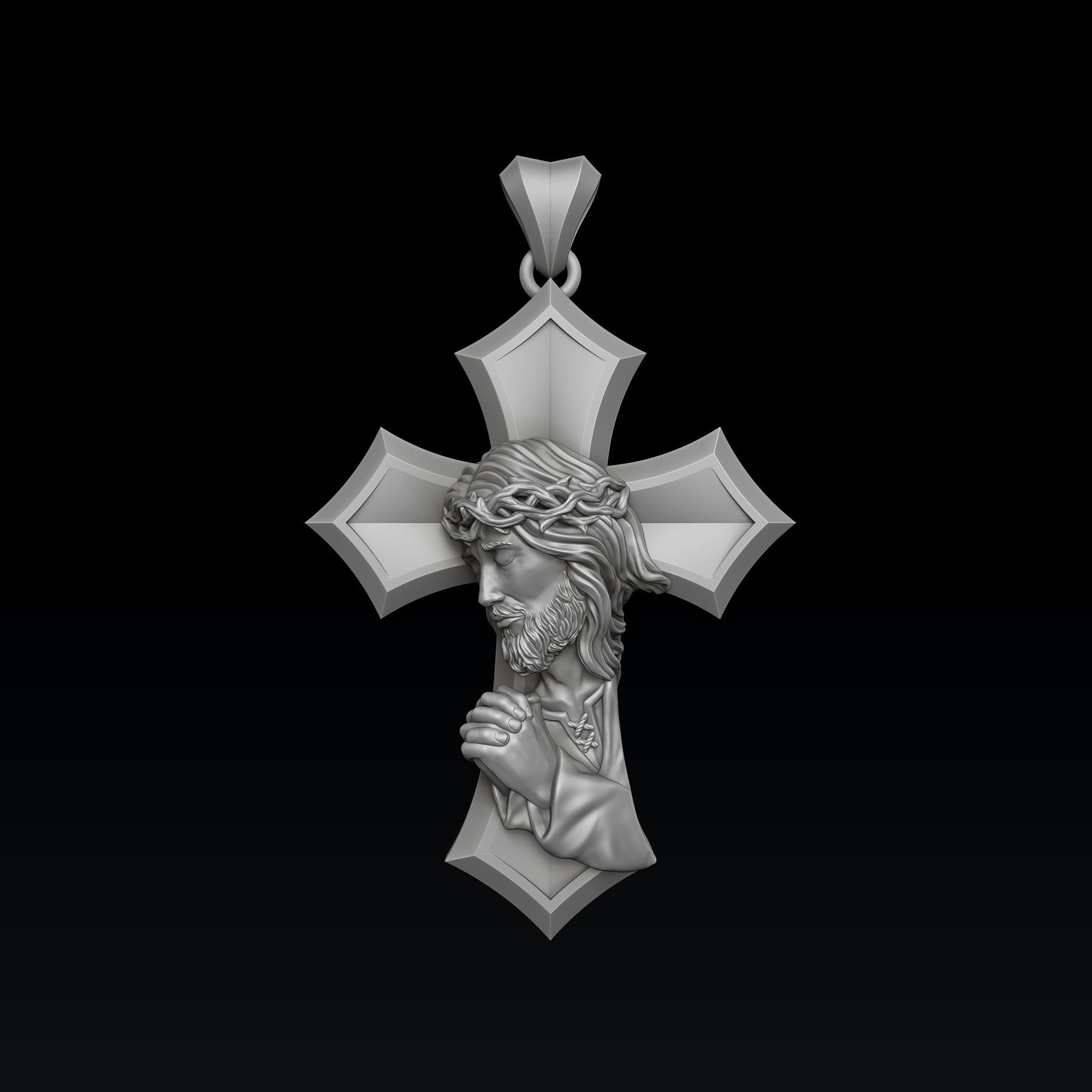 Praying Jesus Cross Pendant 3D print model_1
