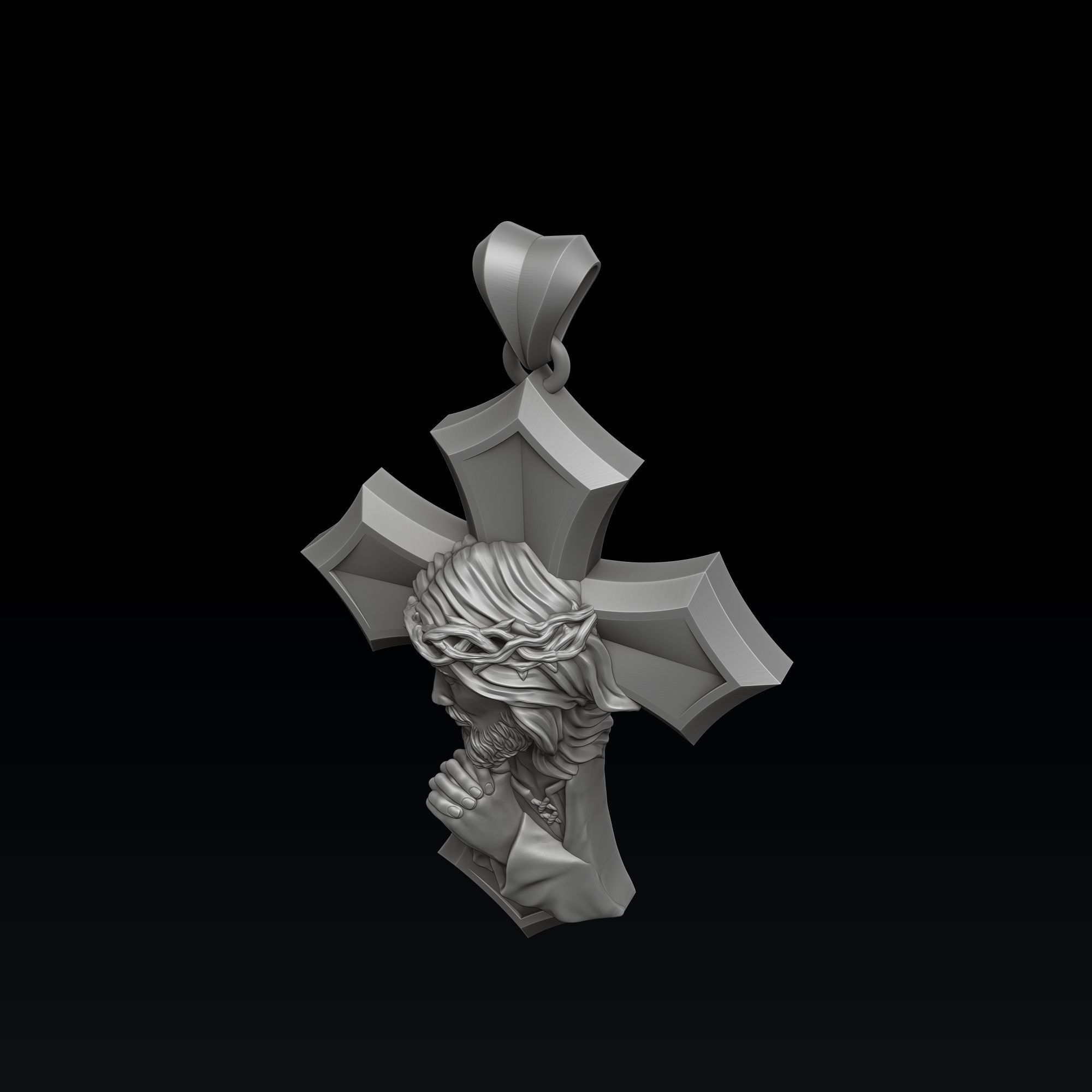 Praying Jesus Cross Pendant 3D print model_4