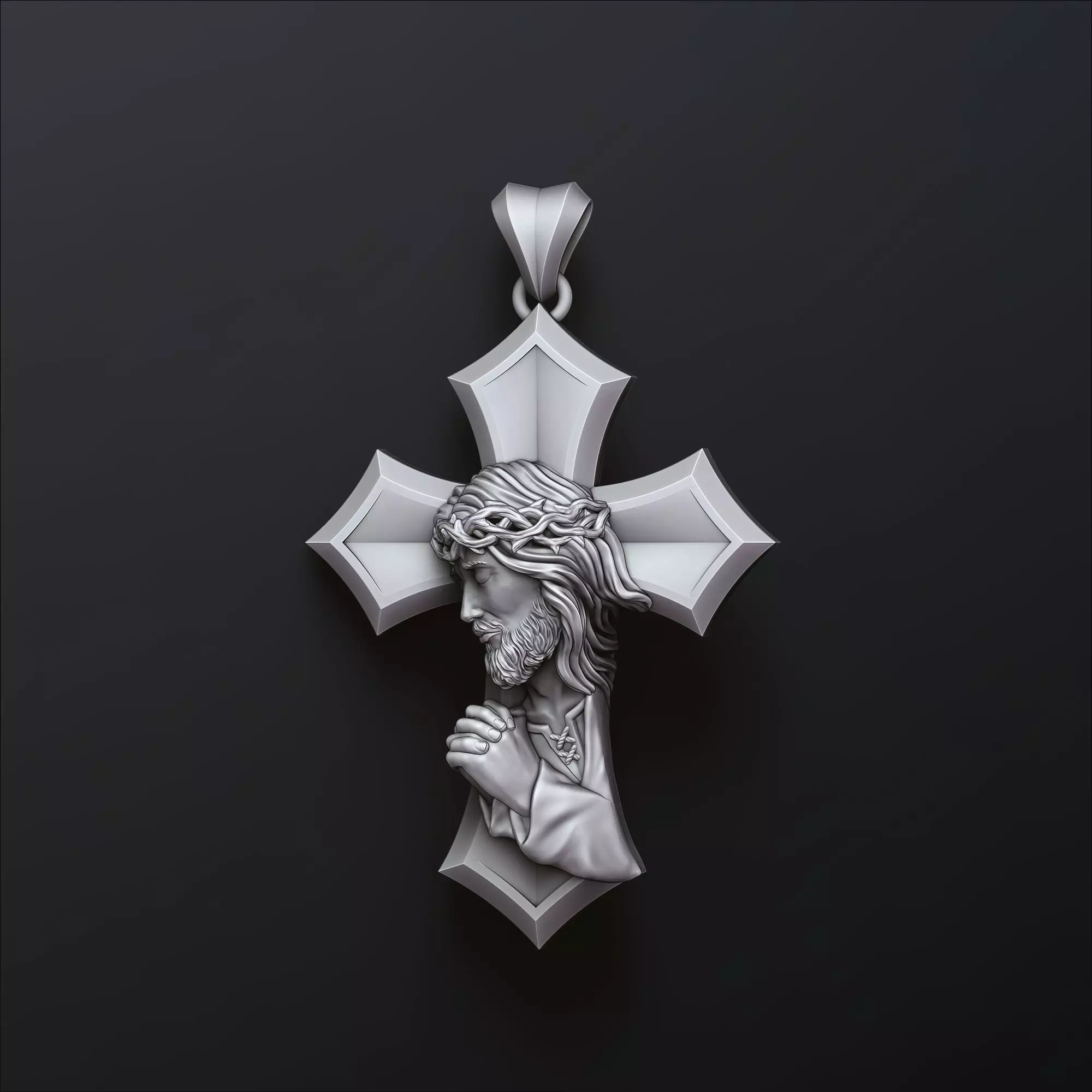Praying Jesus Cross Pendant 3D print model_0