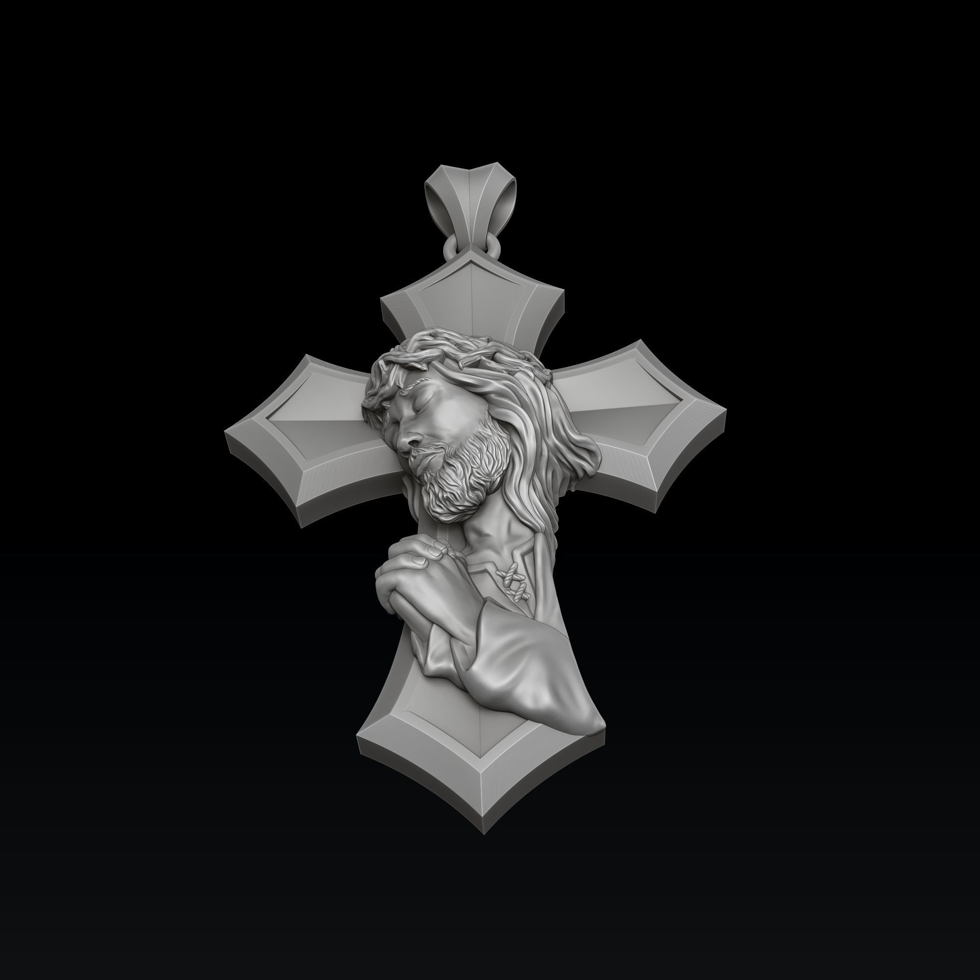 Praying Jesus Cross Pendant 3D print model_2