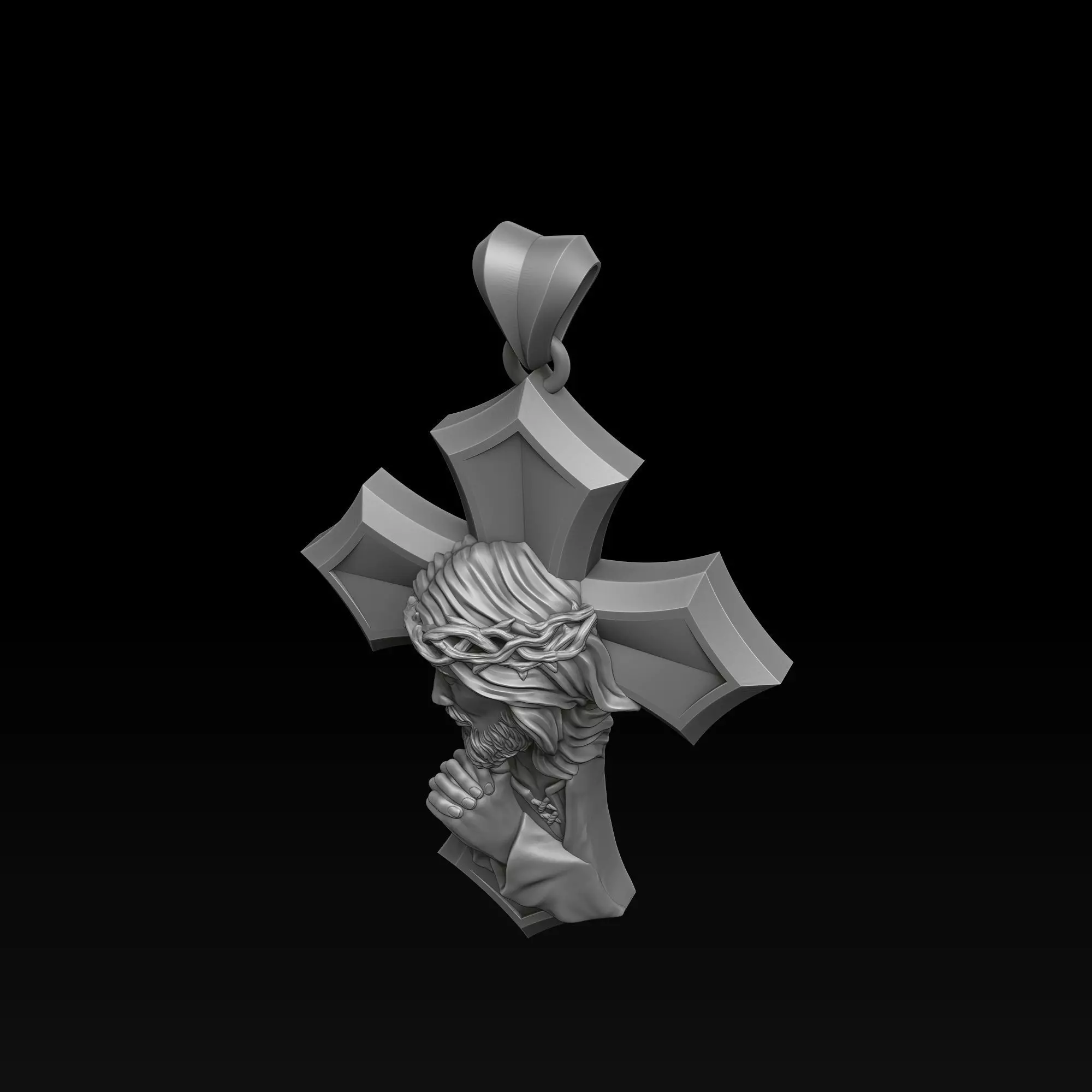 Praying Jesus Cross Pendant 3D print model_7