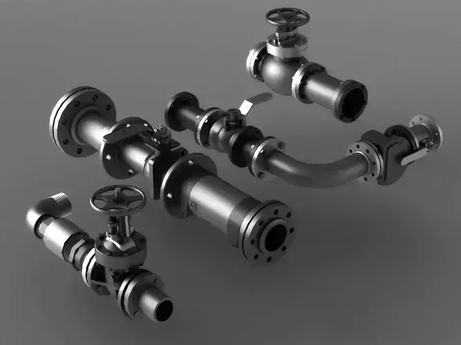 pipe pipes industrial low poly pipeline valve game ready