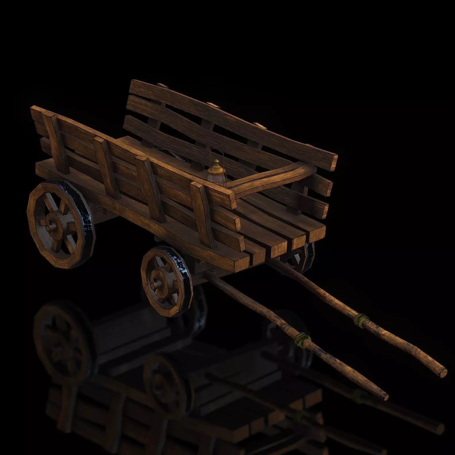 Game ready medieval Cart with Lamp Low-poly 3D model