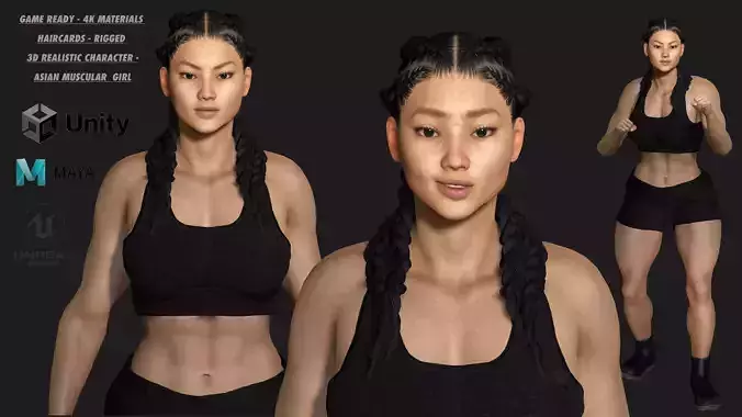 AAA 3D REALISTIC FEMALE CHARACTER - ASIAN MUSCULAR GIRL