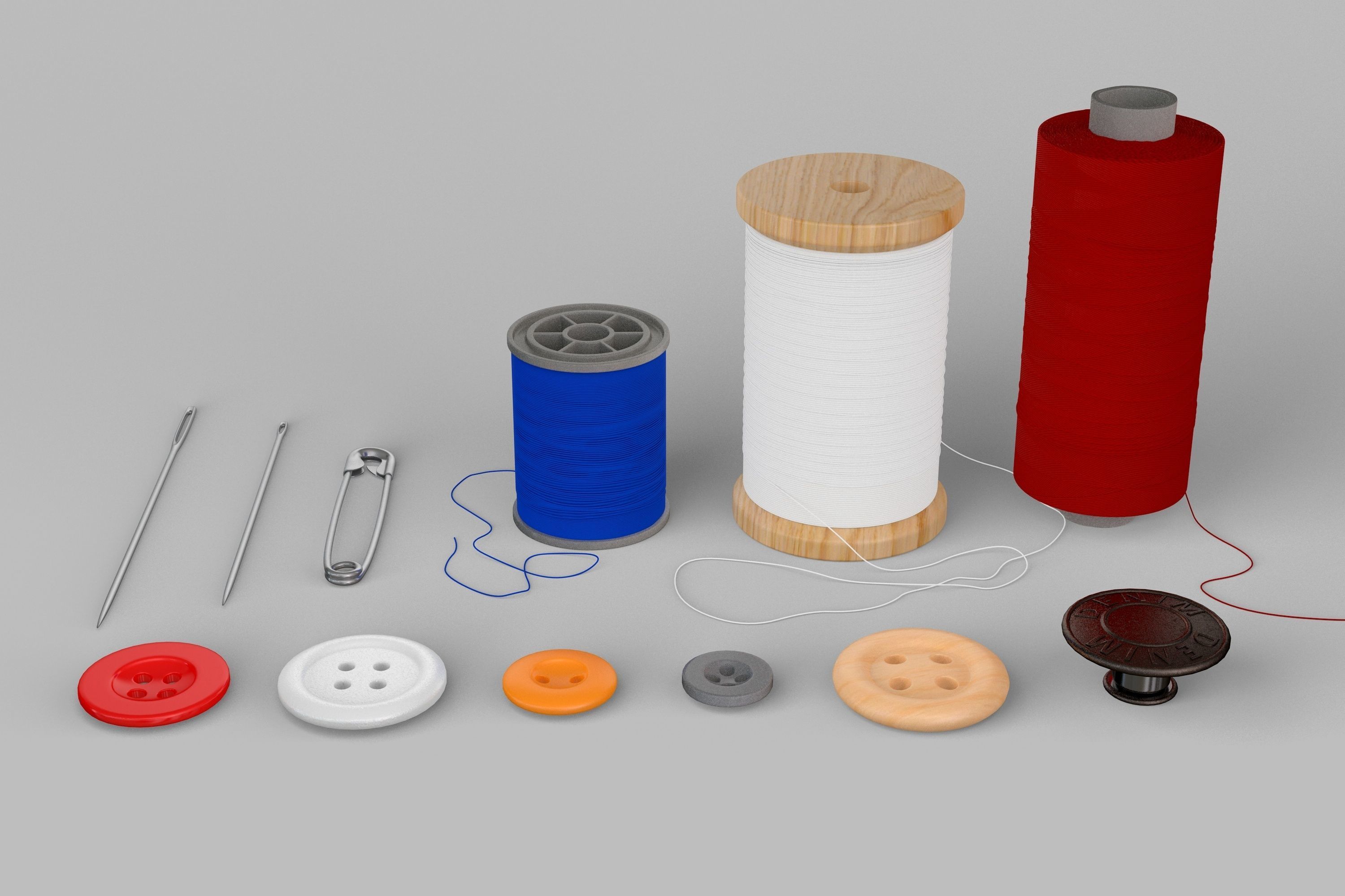 Threads Needles Buttons Collection  3D model_1