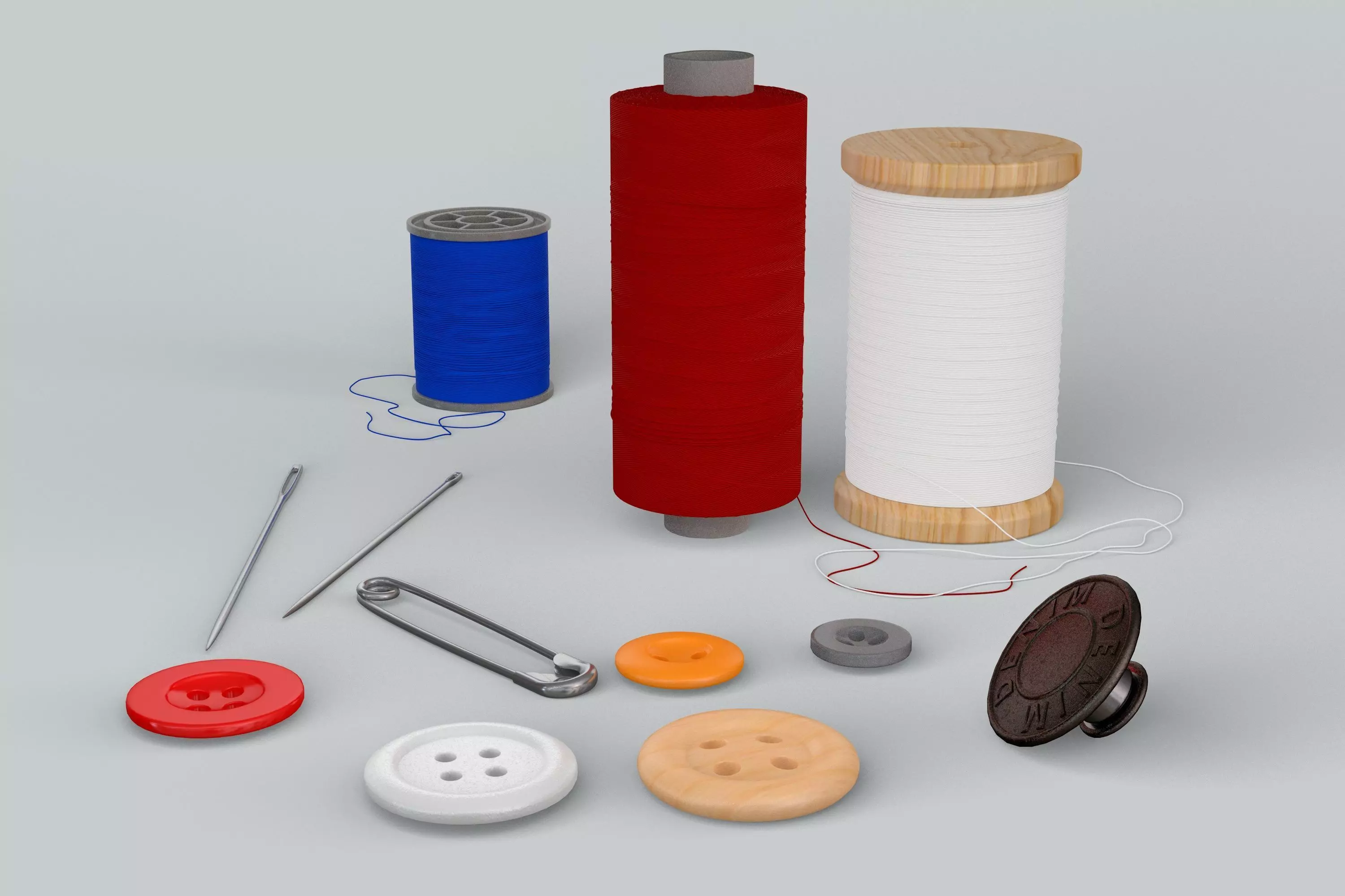 Threads Needles Buttons Collection  3D model_0