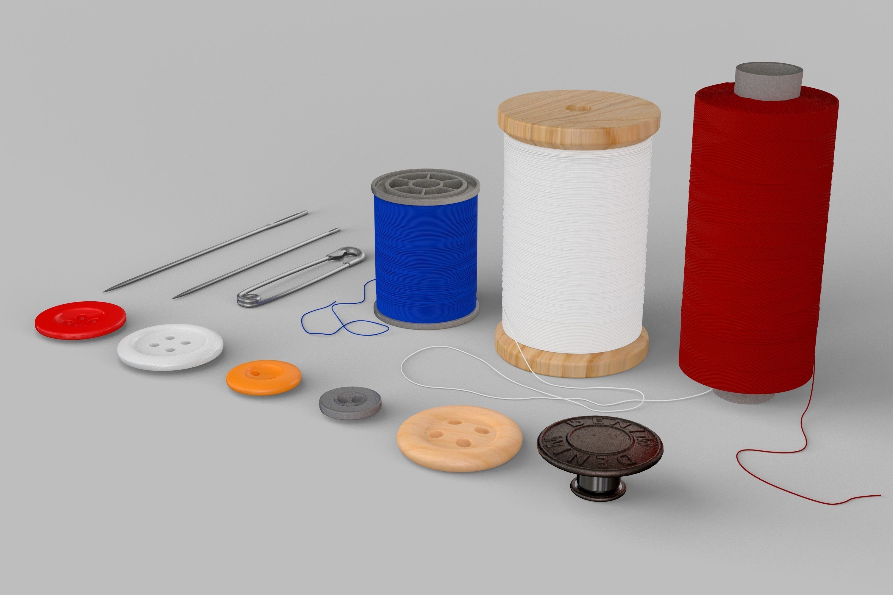 Threads Needles Buttons Collection  3D model_2