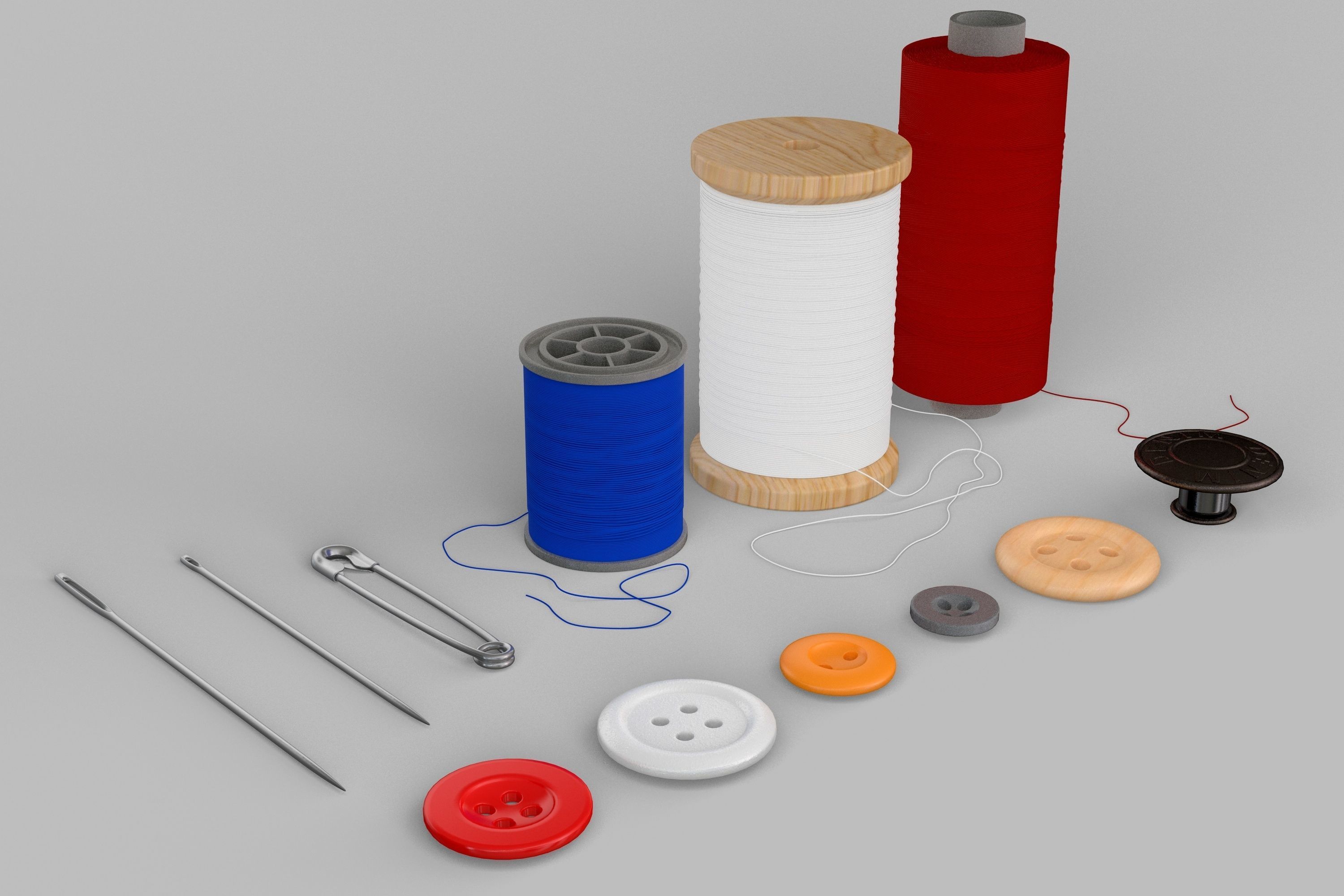 Threads Needles Buttons Collection  3D model_3
