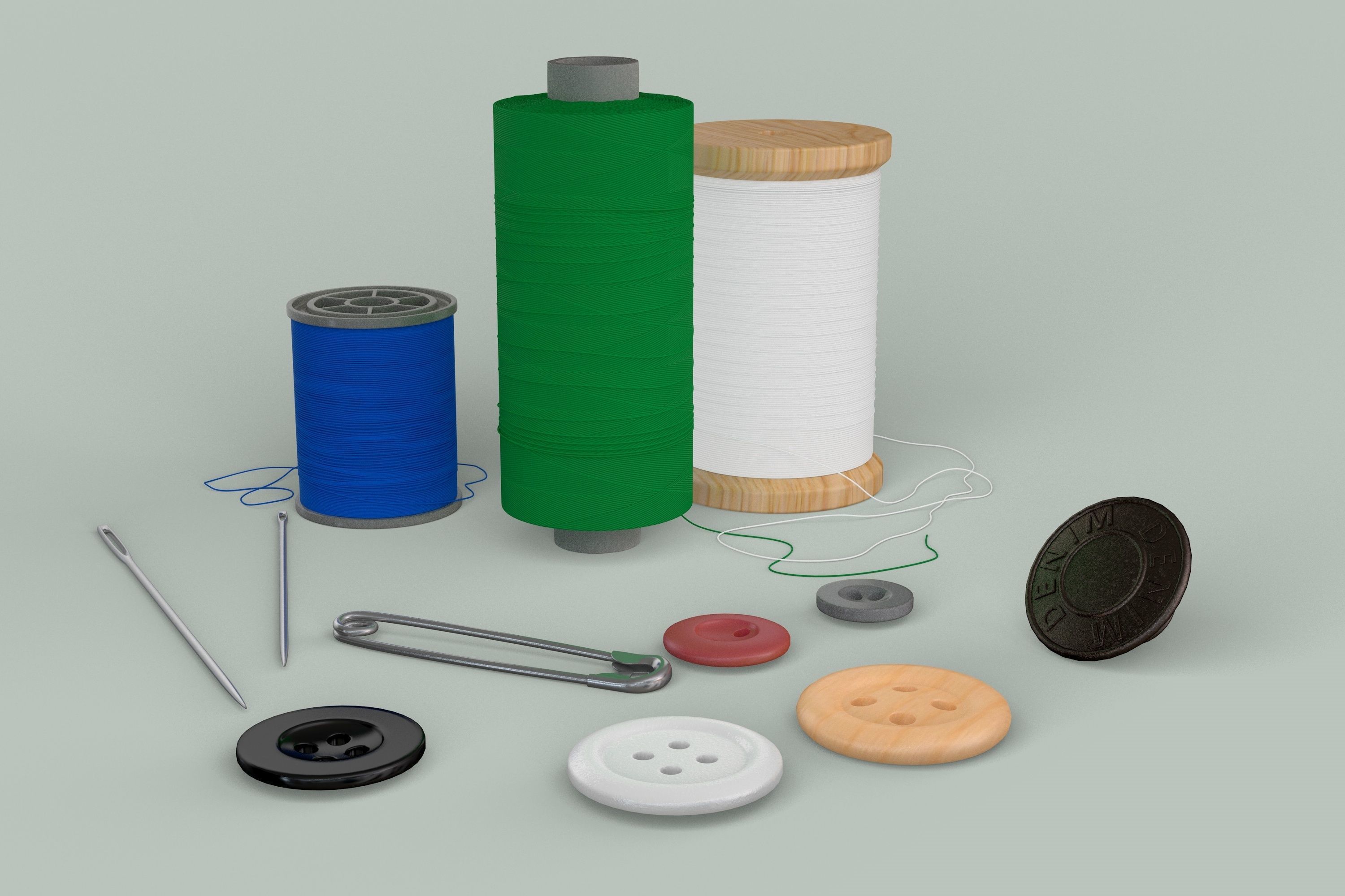 Threads Needles Buttons Collection  3D model_4