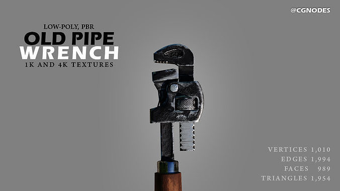 Old Pipe Wrench Low Poly PBR Game-Ready Asset Free low-poly 3D model