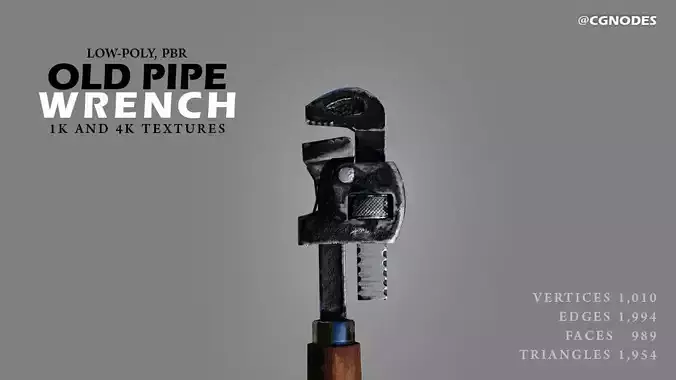 Old Pipe Wrench Low Poly PBR Game-Ready Asset