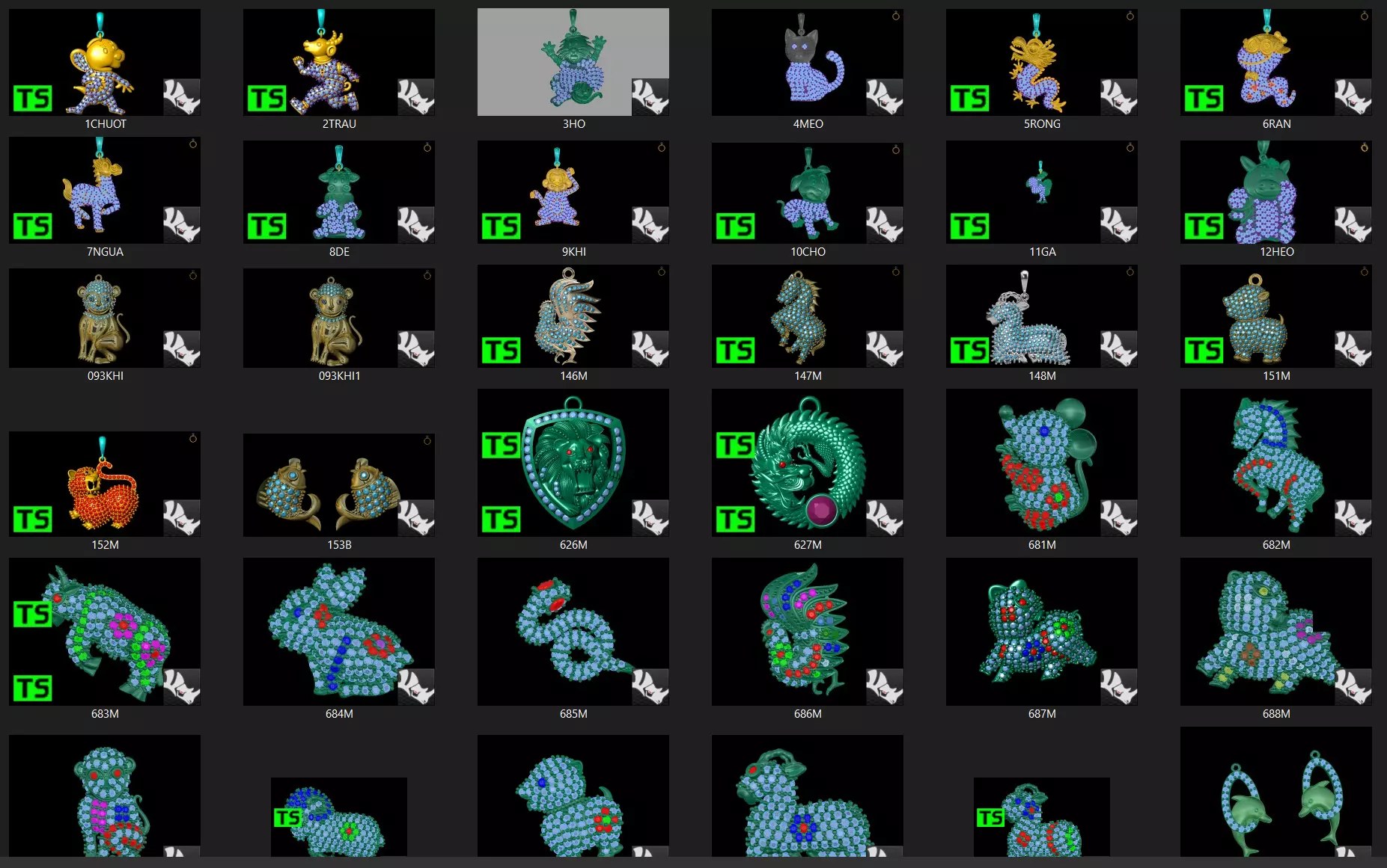 Diamond pendants shaped like mascots and animals 3D print model_0