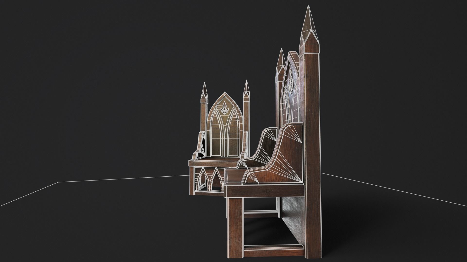 Gothic Church Chair  Low-poly 3D model_13