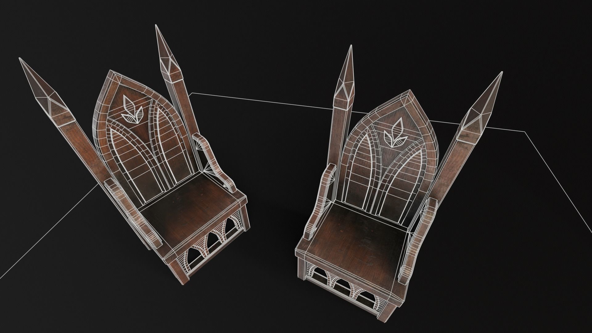 Gothic Church Chair  Low-poly 3D model_17