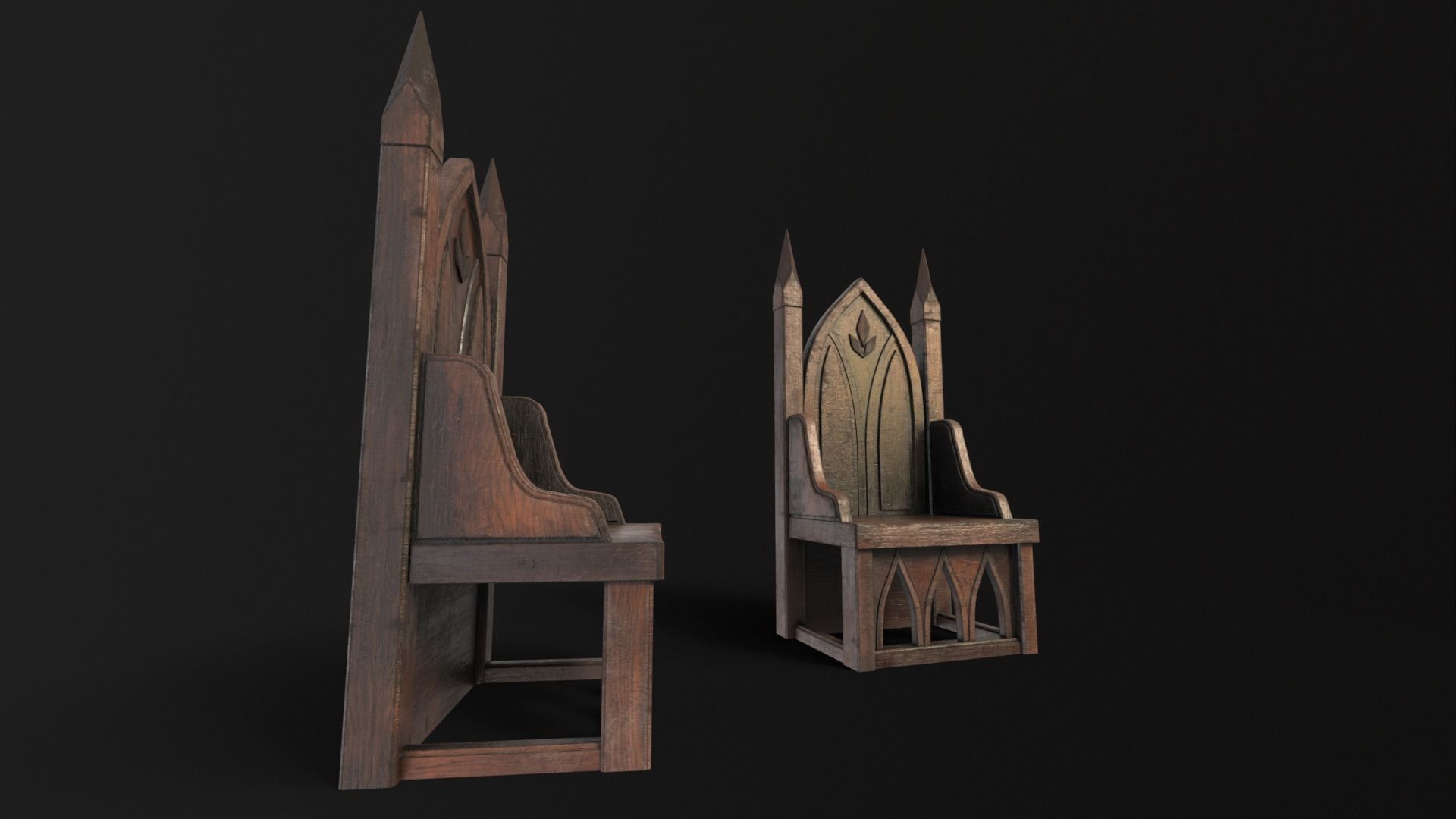 Gothic Church Chair  Low-poly 3D model_4