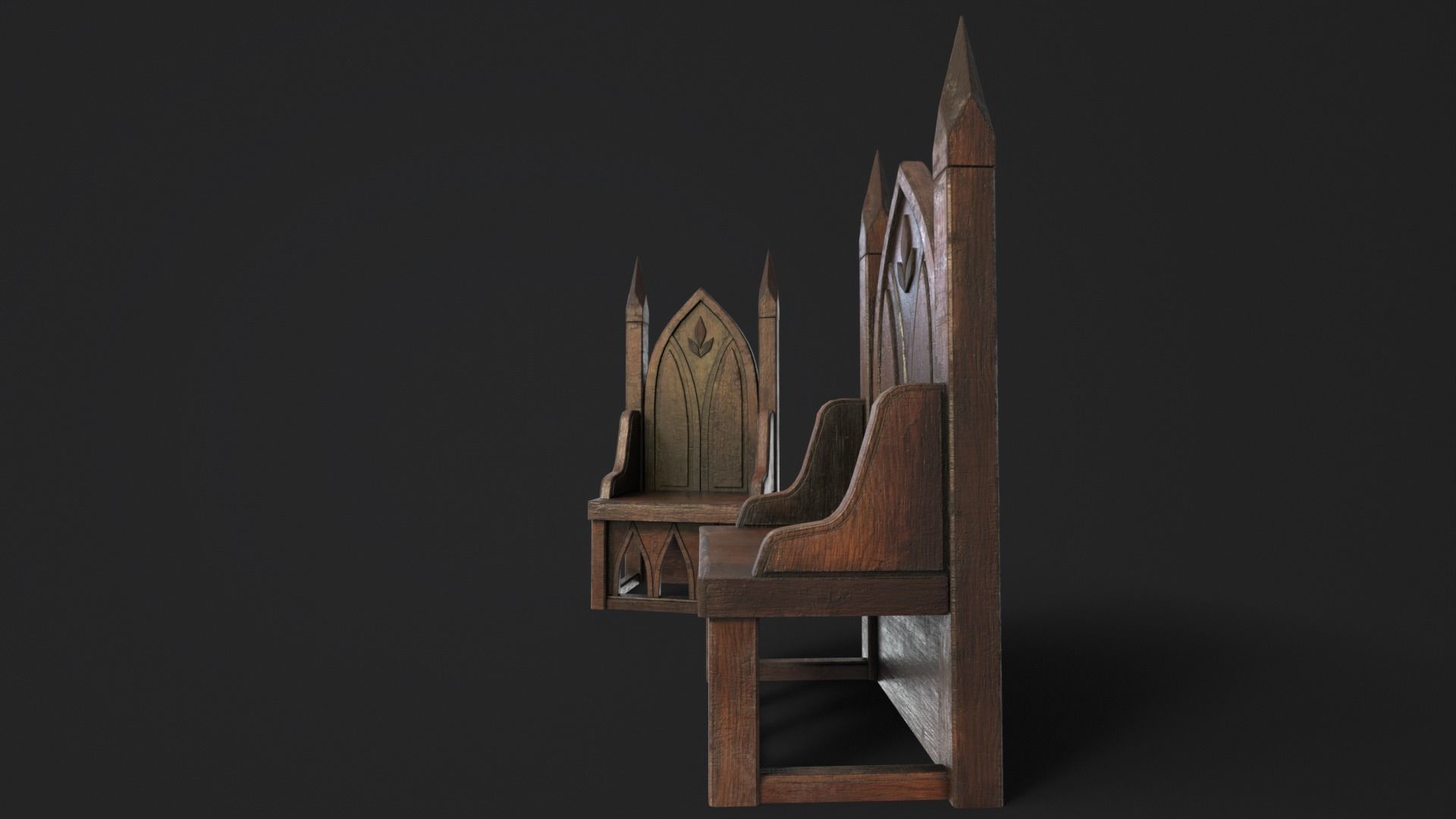 Gothic Church Chair  Low-poly 3D model_12