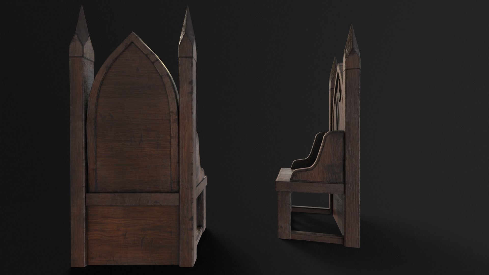 Gothic Church Chair  Low-poly 3D model_10