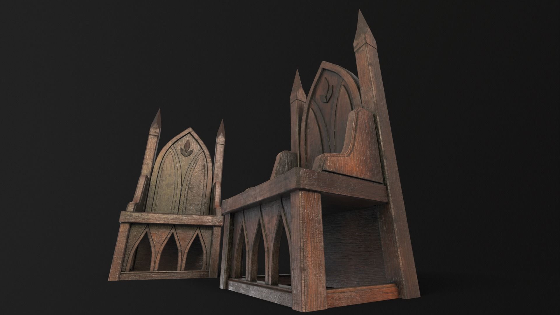 Gothic Church Chair  Low-poly 3D model_14