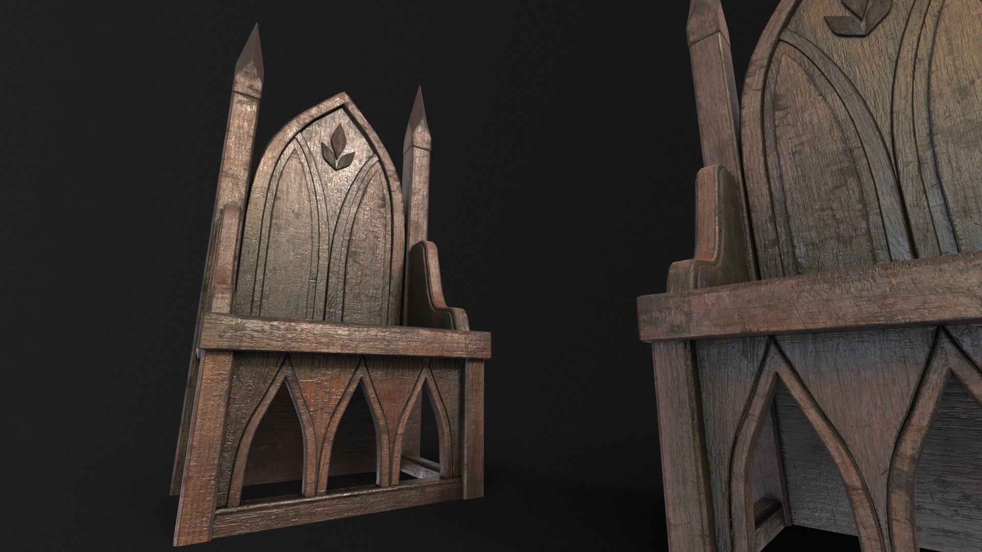 Gothic Church Chair  Low-poly 3D model_20