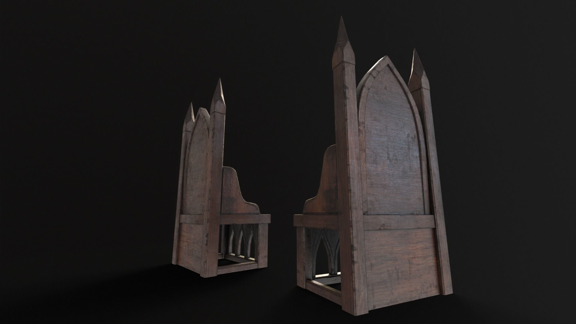 Gothic Church Chair  Low-poly 3D model_8