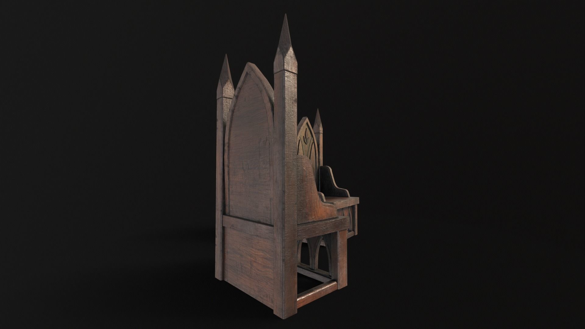 Gothic Church Chair  Low-poly 3D model_6