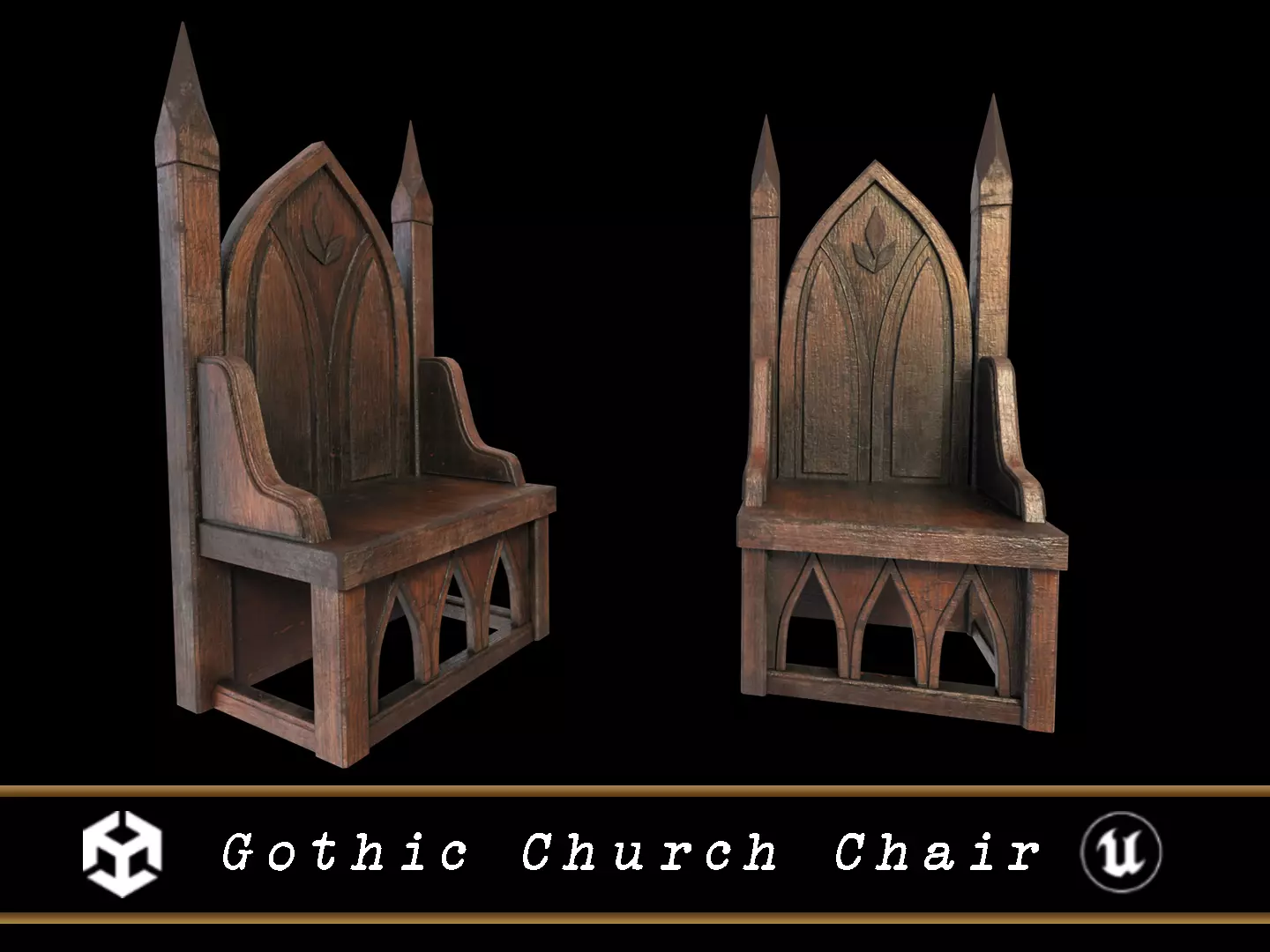 Gothic Church Chair  Low-poly 3D model_0