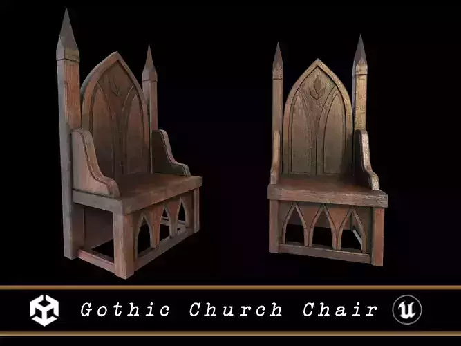 Gothic Church Chair  Low-poly 3D model
