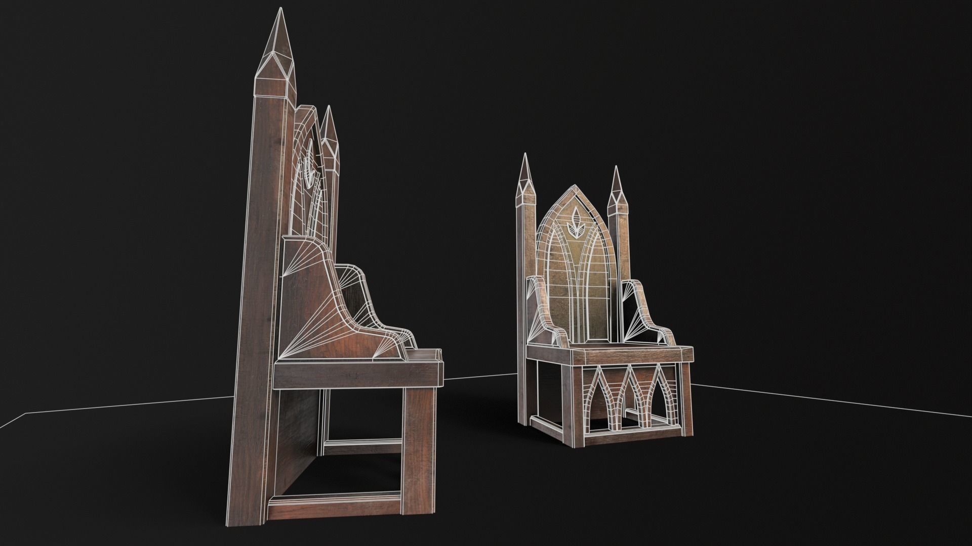 Gothic Church Chair  Low-poly 3D model_5