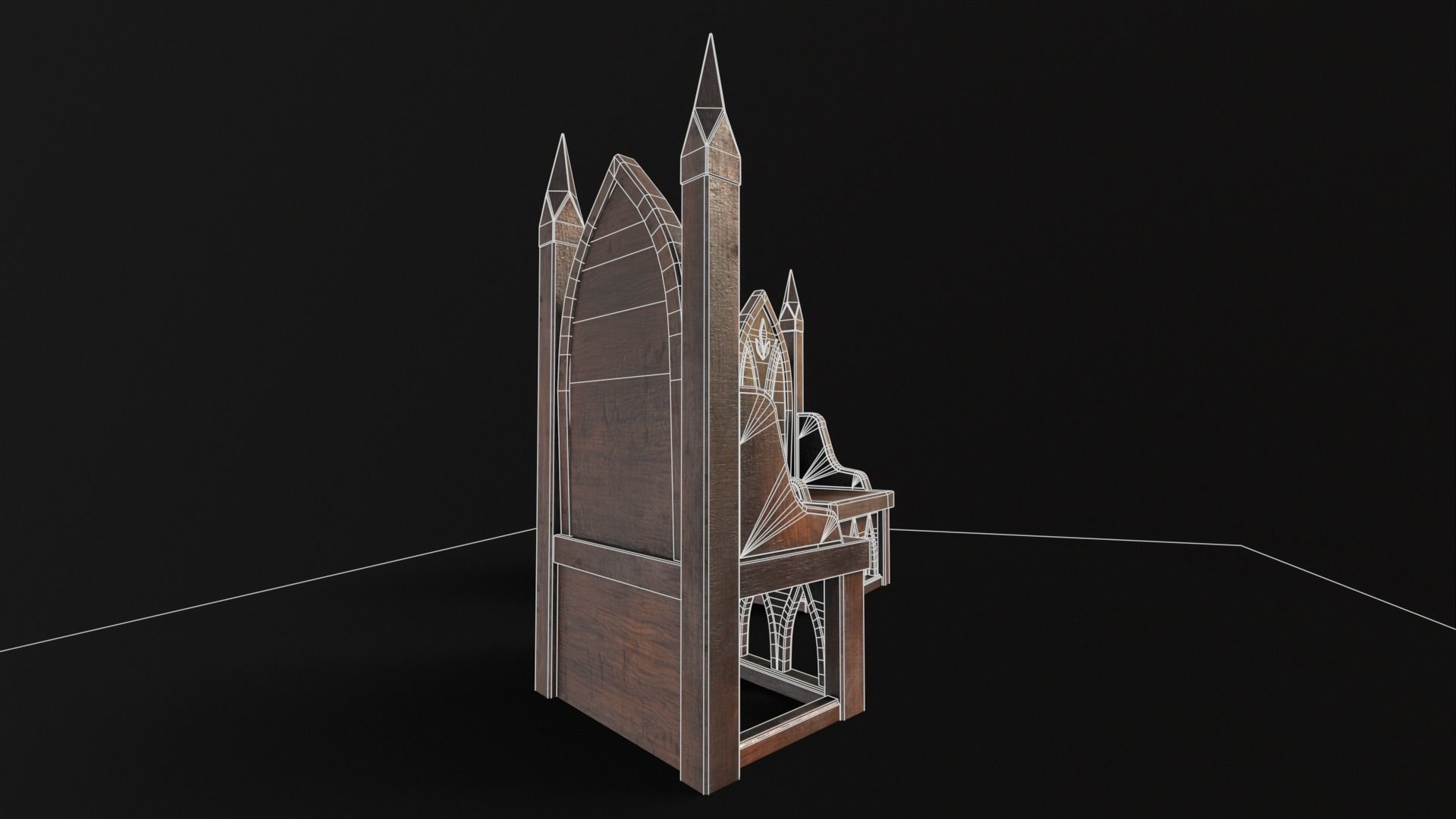 Gothic Church Chair  Low-poly 3D model_7