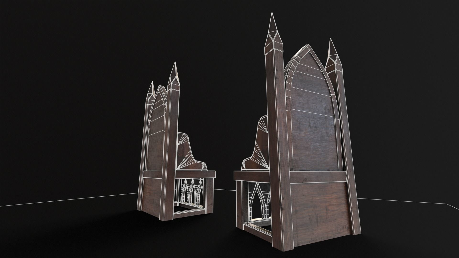 Gothic Church Chair  Low-poly 3D model_9