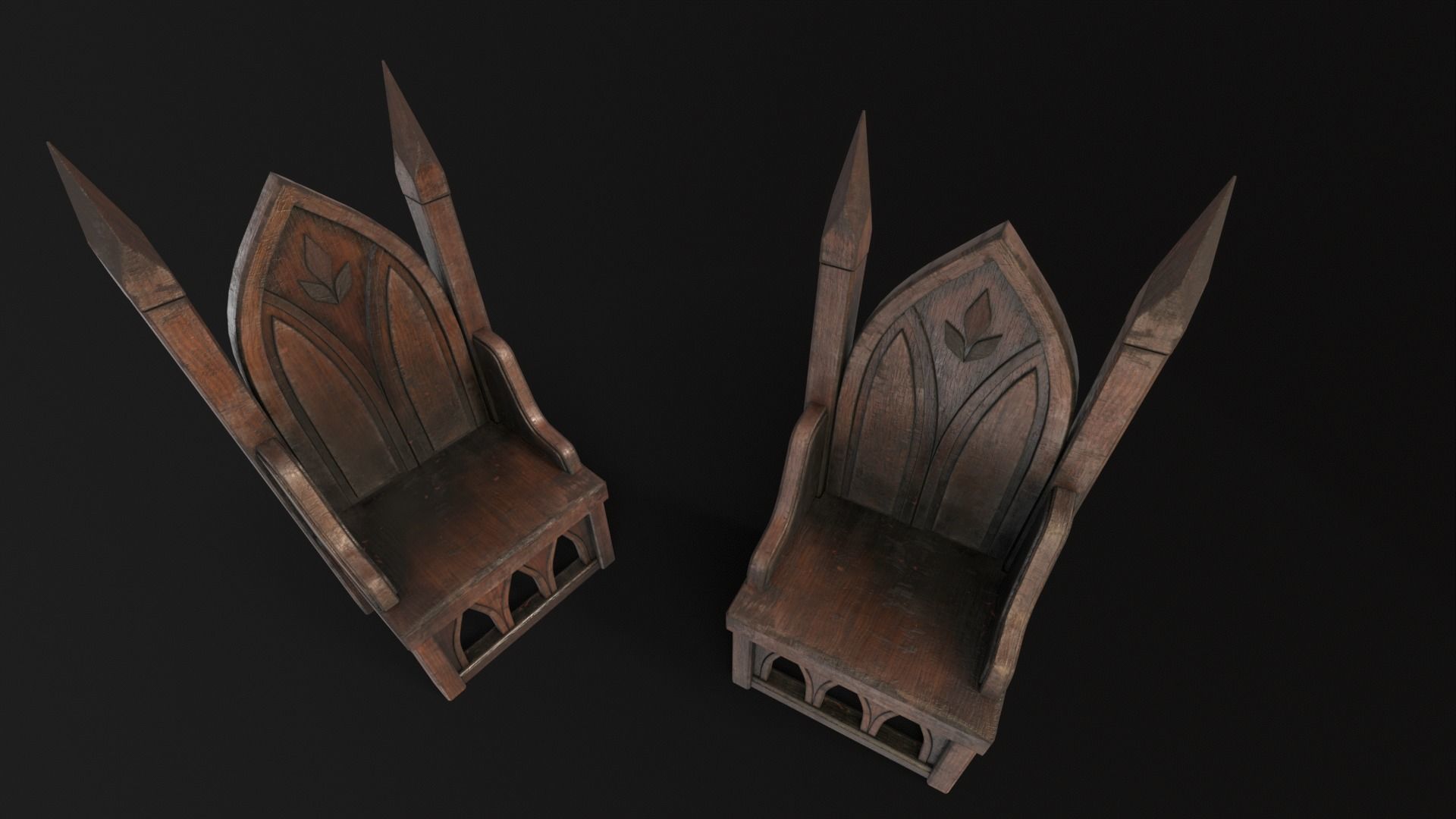 Gothic Church Chair  Low-poly 3D model_16