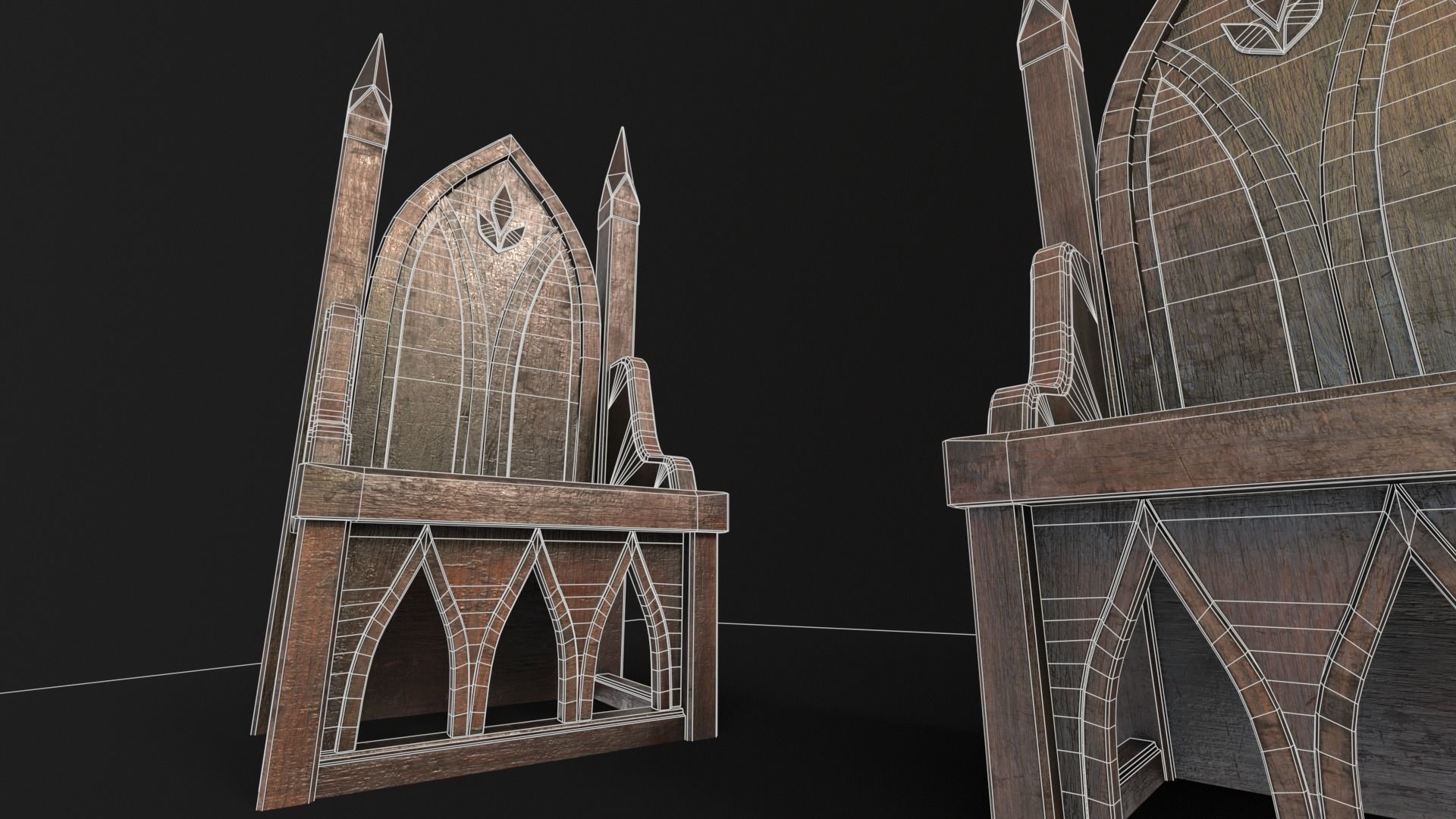 Gothic Church Chair  Low-poly 3D model_21