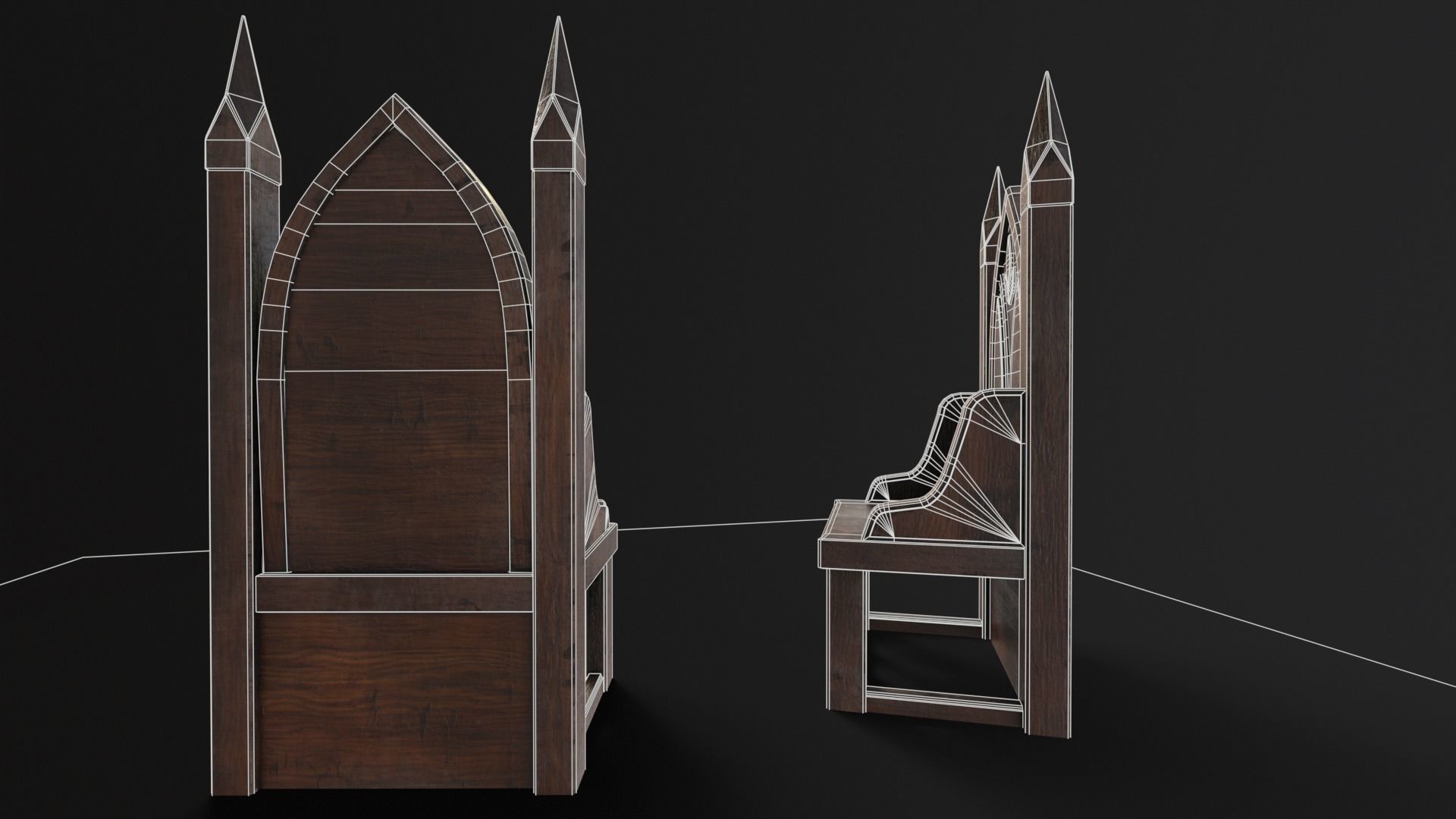 Gothic Church Chair  Low-poly 3D model_11