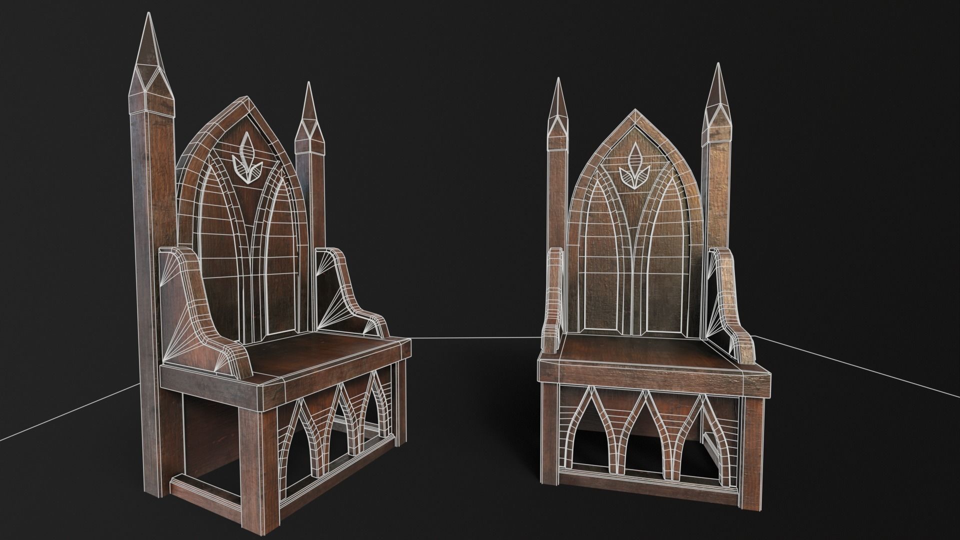 Gothic Church Chair  Low-poly 3D model_3