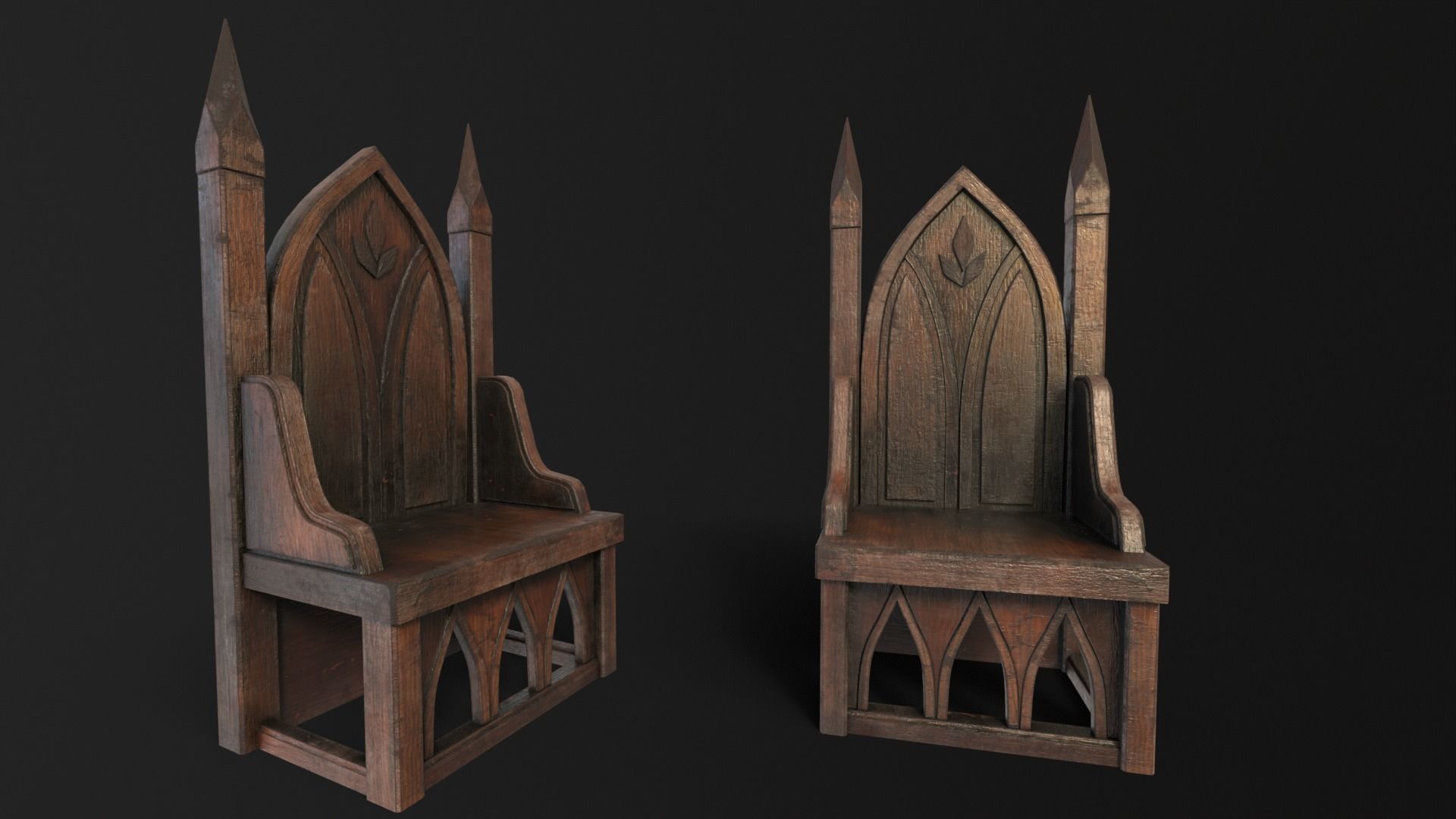 Gothic Church Chair  Low-poly 3D model_2